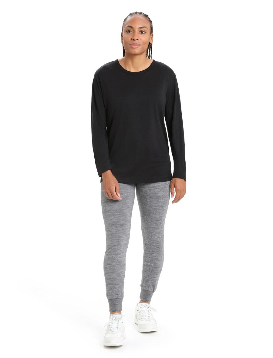 Women's Icebreaker Merino Granary T-Shirt Long Sleeve Black | CA 1308ILHS